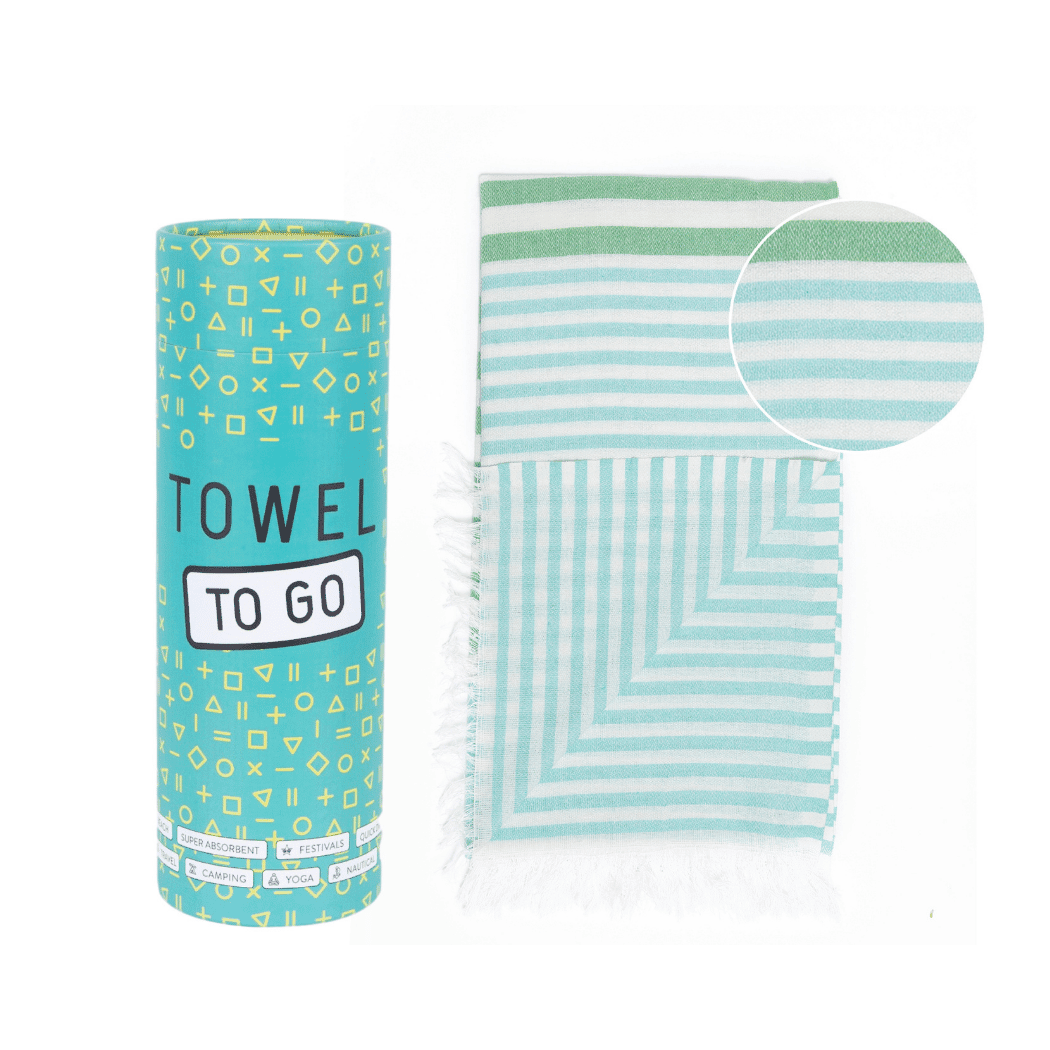 Telo Mare Fouta in Puro Cotone Rigato - Bali Telo Mare Towel to GO Turchese/Verde
