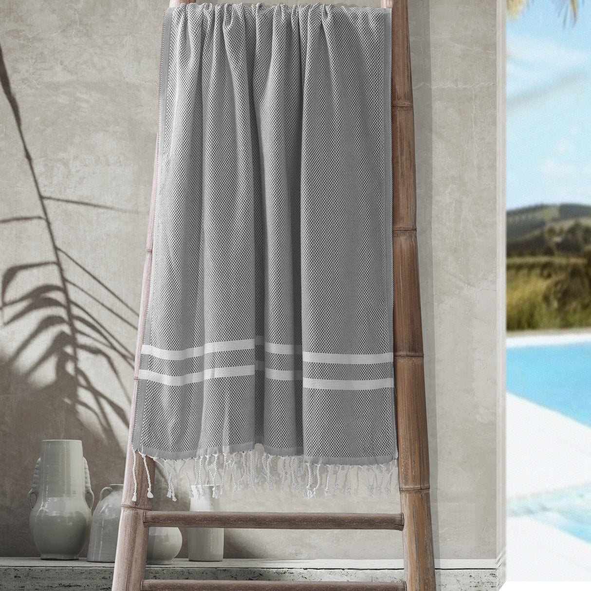 Telo Mare Fouta in Puro Cotone Tinta Unita - Portorico Telo Mare Marinette Saint-Tropez Acciaio