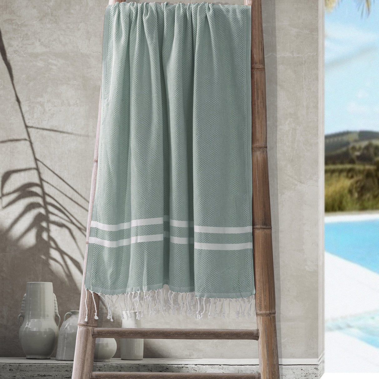 Telo Mare Fouta in Puro Cotone Tinta Unita - Portorico Telo Mare Marinette Saint-Tropez Turchese