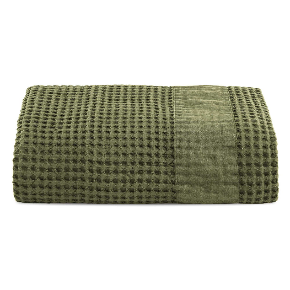 Telo mare XL in Puro Cotone Nido d'ape Stonewashed balza in lino - Palau Telo Mare Lisola Verde Bosco