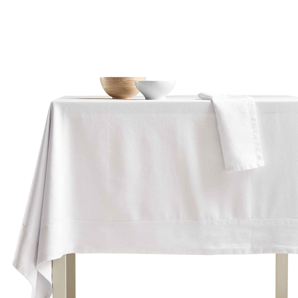 Tovaglia Cotone con Bordo in Lino StoneWashed NO STIRO - Loira Tovaglia Lisola Bianco 140x180