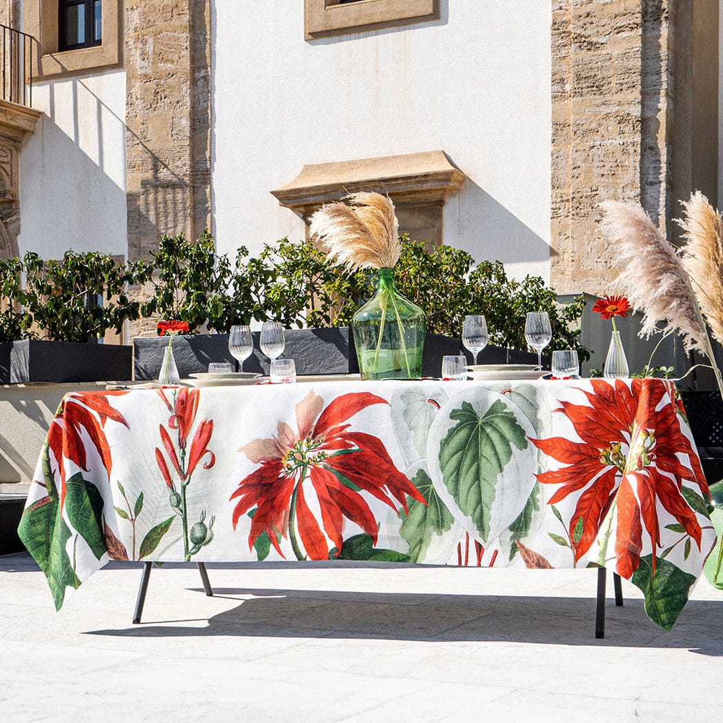 Tovaglia in Puro Lino Fantasia Floreale - Poinsetta Tovaglia Napking 160x220cm