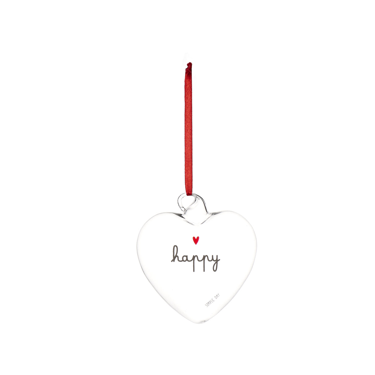 Cuore Decorativo in Vetro Borosilicato Serigrafato - Happy