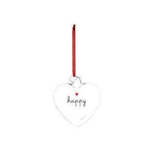 Cuore Decorativo in Vetro Borosilicato Serigrafato - Happy