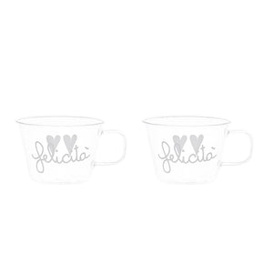Set 2 Tazze in Vetro Borosilicato Serigrafate - Felicità