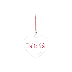 Cuore Decorativo in Vetro Borosilicato Serigrafato - Felicità