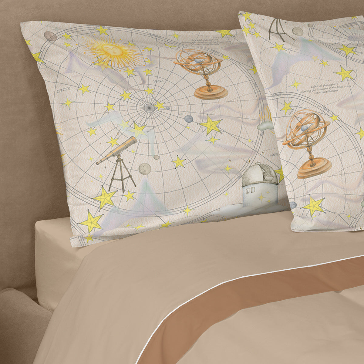 Completo Lenzuola in Percalle di Cotone Fantasia Astronomia - Galileo
