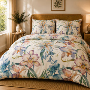 Parure Copripiumino in Percalle di Cotone Fantasia Floreale - Iris