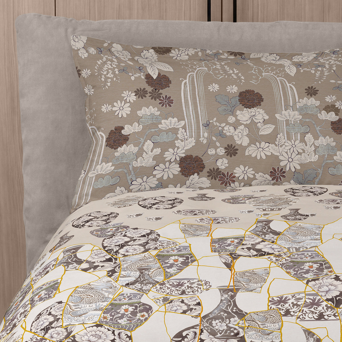 Parure Copripiumino in Raso Di Cotone Fantasia Floreale - Kintsugi