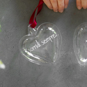Cuore Decorativo in Vetro Borosilicato Serigrafato - Sorridi Sempre