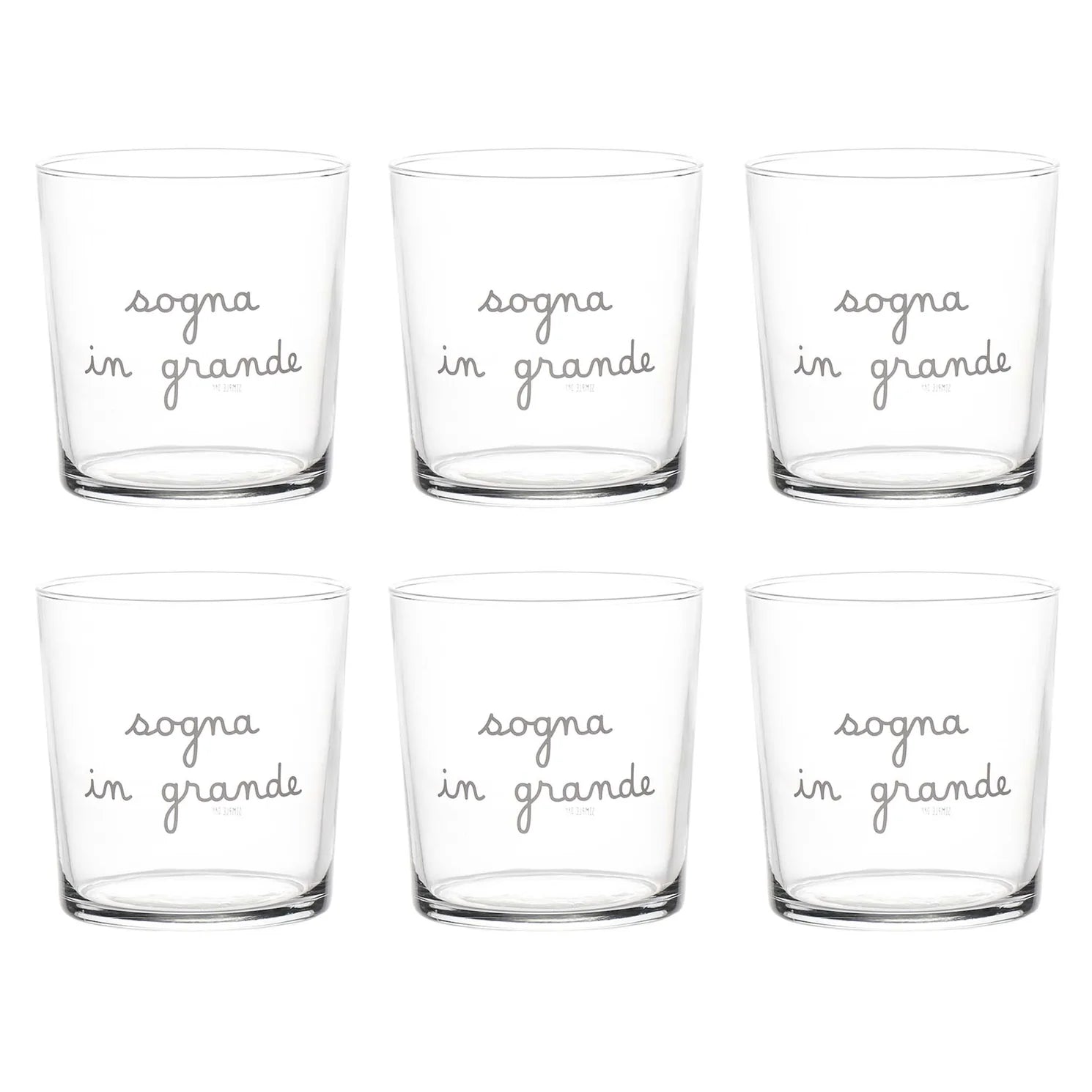 Set 6 Bicchieri in Vetro Temperato Serigrafati - Sogna in Grande