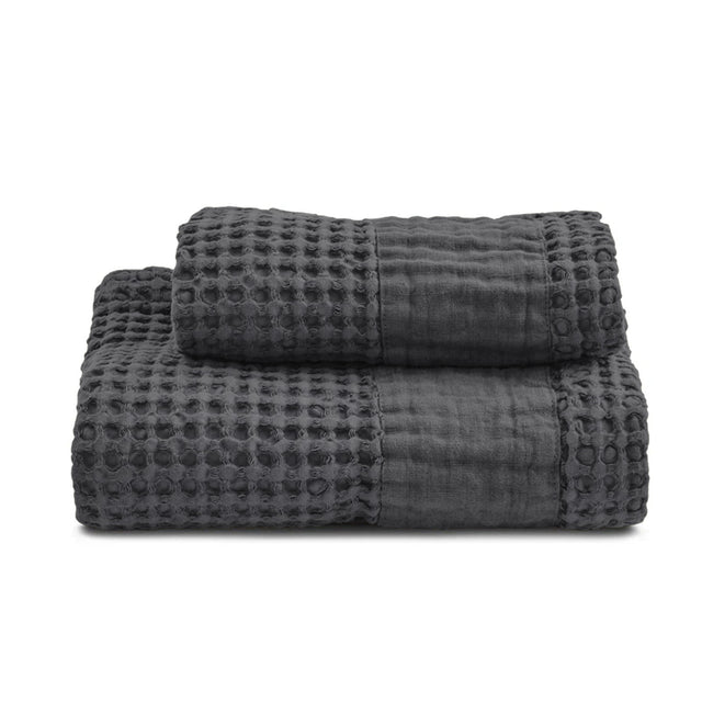 Coppia Nido d'Ape Stonewashed con Bordo in Lino - Jaspy