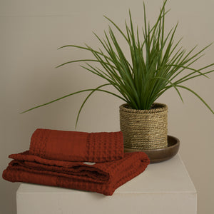 Coppia Nido d'Ape Stonewashed con Bordo in Lino - Jaspy