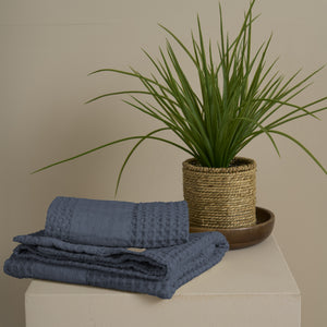 Coppia Nido d'Ape Stonewashed con Bordo in Lino - Jaspy