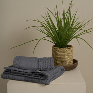 Coppia Nido d'Ape Stonewashed con Bordo in Lino - Jaspy