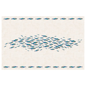 Tovaglia in Raso di Cotone Fantasia Marina - Sardine