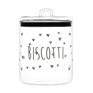 Biscottiera in Vetro Borosilicato Serigrafato - Biscotti Cuori Barattolo Simple Day Bianco 