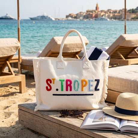 Borsa Mare o Trousse in Puro Cotone con Frangette - Legende Borsa Mare Marinette Saint-Tropez 