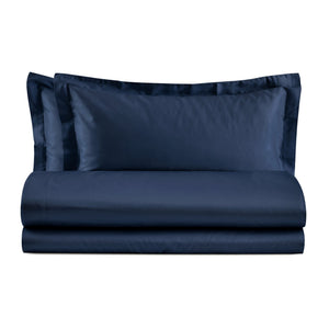 Completo Copripiumino in Raso 100% Cotone - Atene Copripiumino Lisola Matrimoniale Navy 
