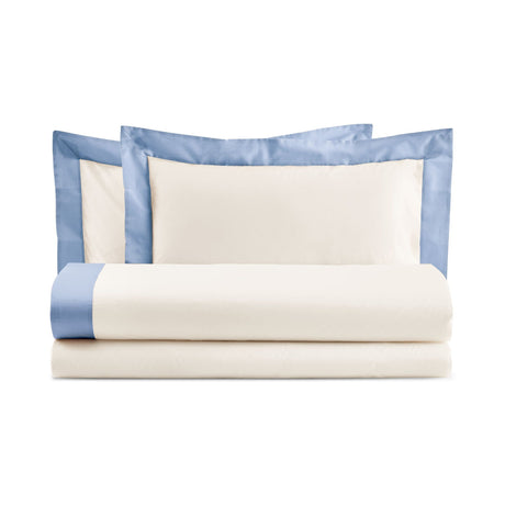 Completo Lenzuola con Bordo in Raso - Diamante Lenzuola Lisola Singola Azzurro (Valanga) 