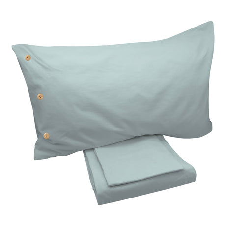 Completo Lenzuola di Cotone StoneWashed No Stiro - Daniel Lenzuola Lisola Singolo Azzurro 