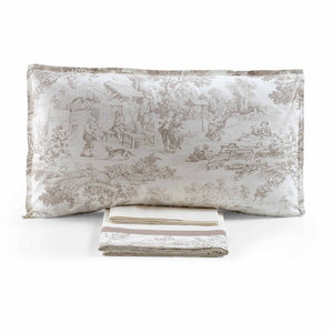 Completo Lenzuola in Percalle di Cotone Stampato - Jouy Lenzuola Lisola Matrimoniale Beige 