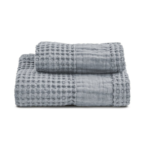 Coppia Nido d'Ape Stonewash con Bordo in Lino - Jaspy Coppia di spugna Lisola Cenere 