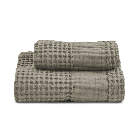 Coppia Nido d'Ape Stonewash con Bordo in Lino - Jaspy Coppia di spugna Lisola Grigio Chiaro (Prisma) 