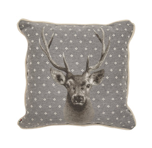 Cuscino Arredo in Puro Cotone con Fantasia Cervo - Trofeo Cuscini Arredo Daunex Grigio 