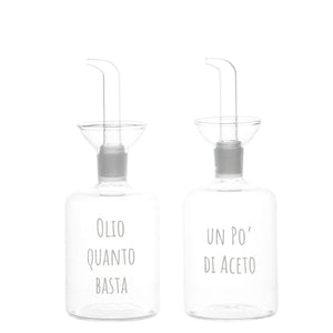 Set 2 Bottiglie in Vetro Borosilicato Serigrafate - Olio e Aceto Bottiglia Simple Day Bianco 