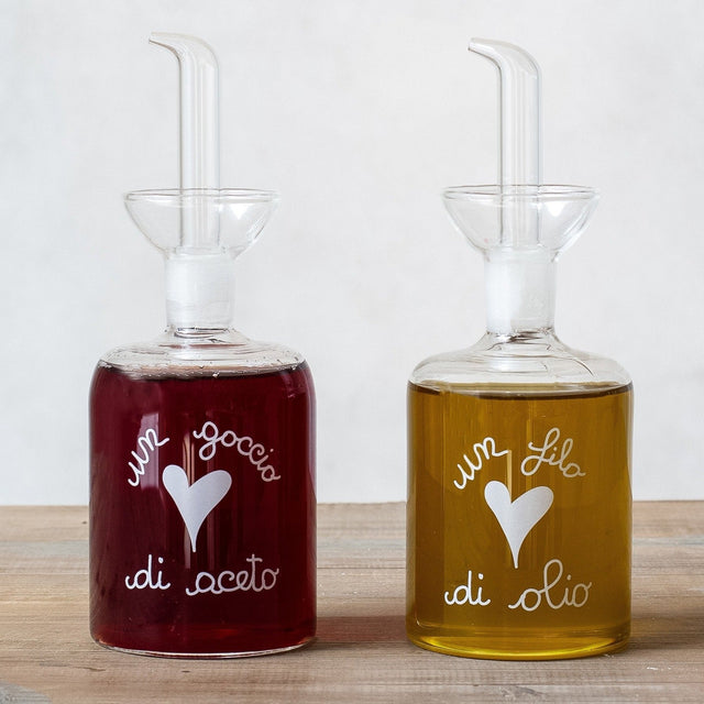 Set 2 Bottiglie in Vetro Borosilicato Serigrafate - Olio e Aceto Bottiglie Simple Day 