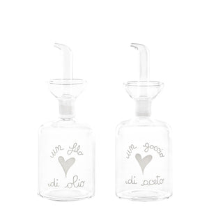 Set 2 Bottiglie in Vetro Borosilicato Serigrafate - Olio e Aceto Bottiglie Simple Day Bianco 