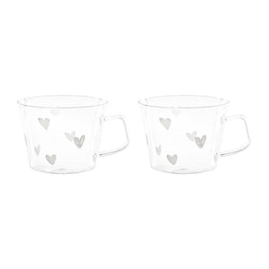 Set 2 Tazze in Vetro Borosilicato Serigrafate - Cuori tazze Simple Day Bianco 