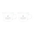Set 2 Tazze in Vetro Borosilicato Serigrafate - Happy tazze Simple Day Bianco 