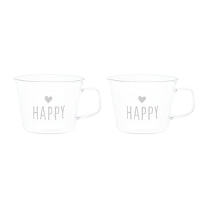 Set 2 Tazze in Vetro Borosilicato Serigrafate - Happy tazze Simple Day Bianco 