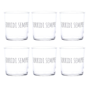 Set 6 Bicchieri Acqua in Vetro Temperato Serigrafati - Sorridi Sempre Bicchieri Simple Day 