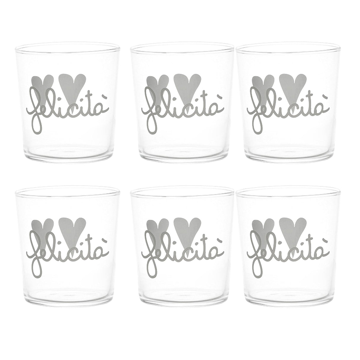Set 6 Bicchieri Acqua Serigrafati - Felicità Bicchieri Simple Day Bianco 
