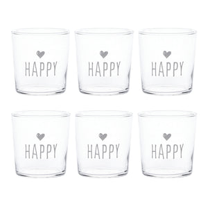 Set 6 Bicchieri Acqua Serigrafati - Happy Bicchieri Simple Day Bianco 