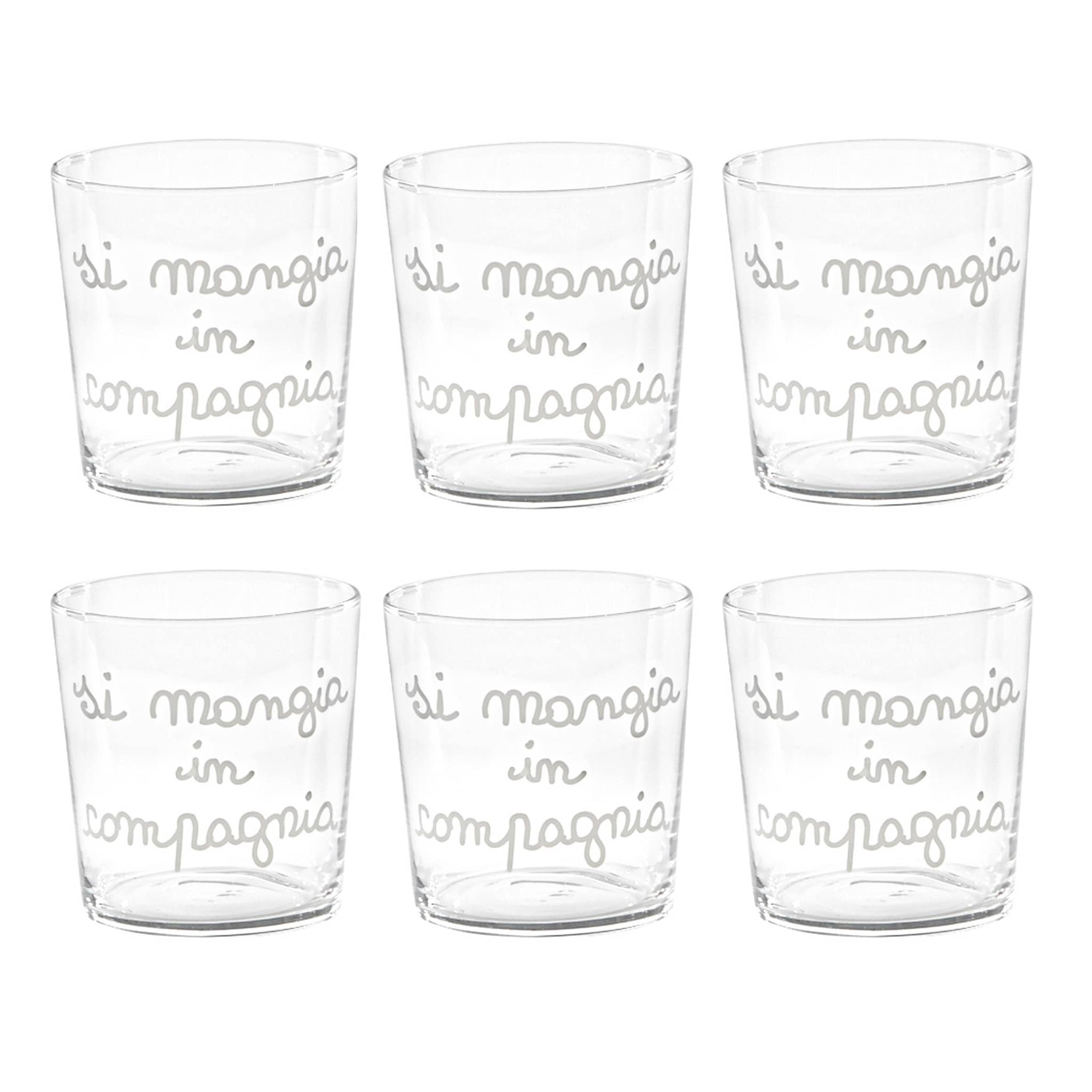 Set 6 Bicchieri Acqua Serigrafati - Si Mangia in Compagnia Bicchieri Simple Day Bianco 