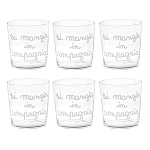 Set 6 Bicchieri Acqua Serigrafati - Si Mangia in Compagnia Bicchieri Simple Day Bianco 